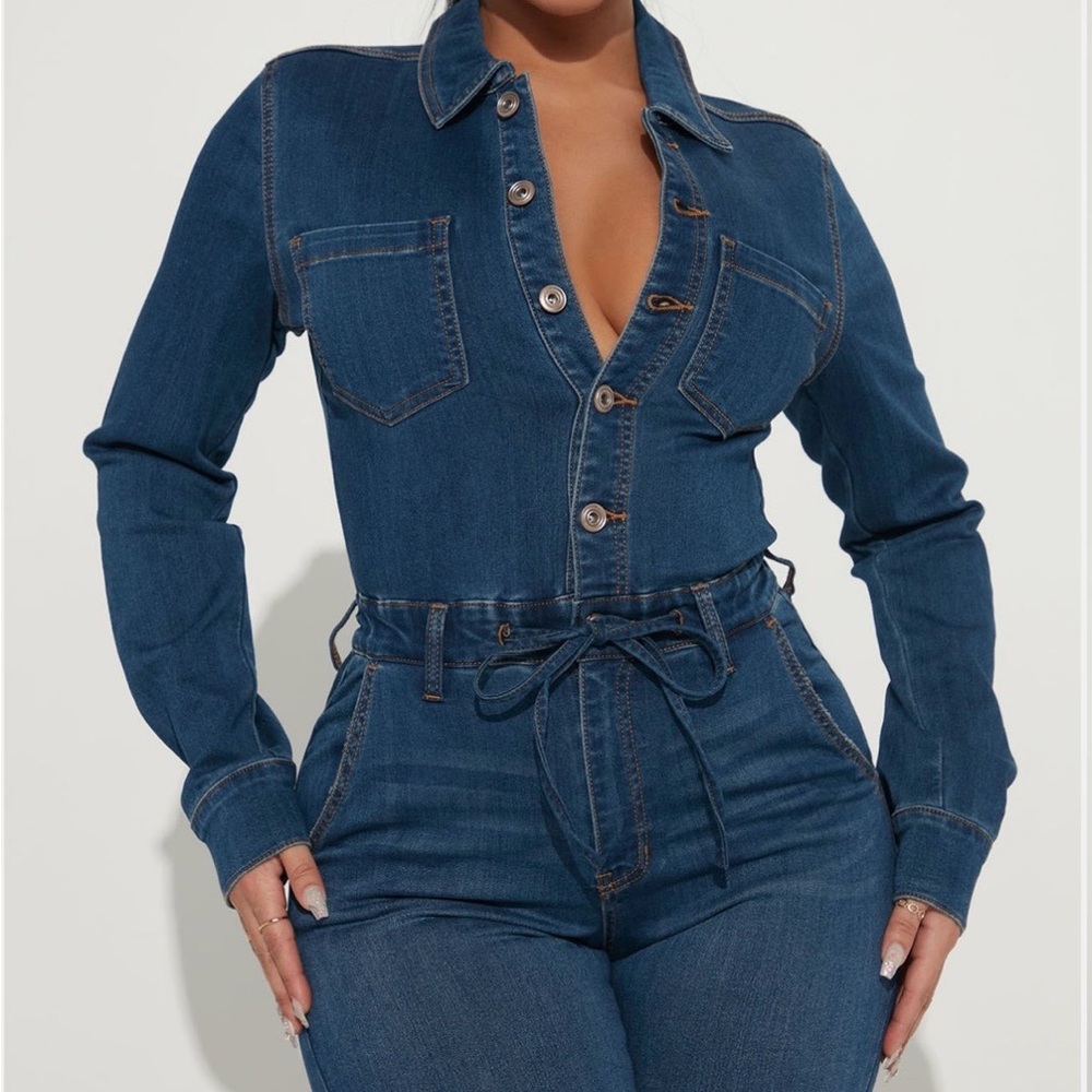 Fashion Nova Denim Jumpsuit Jeans - Dark Blue